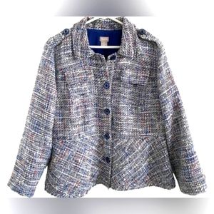 Chico's Tweed Blue Button Up Jacket Size 4
